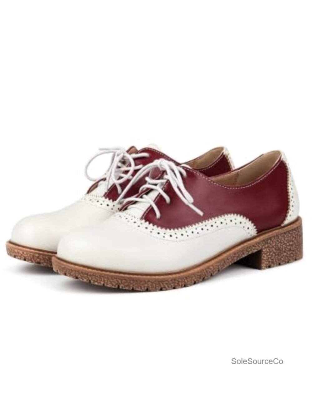 Women Vintage Saddle Oxfords Chunky Low Heels Wingtip Faux Leather